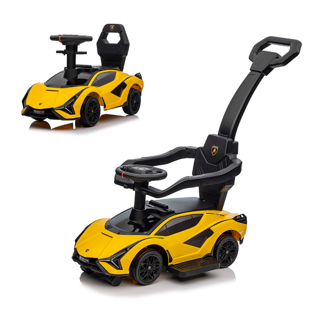 Yellow Complete Edition Lamborghini Sian 3-in-1 Push Car / Stroller W/ Detachable Handle, Safety Guards, Lights & Music