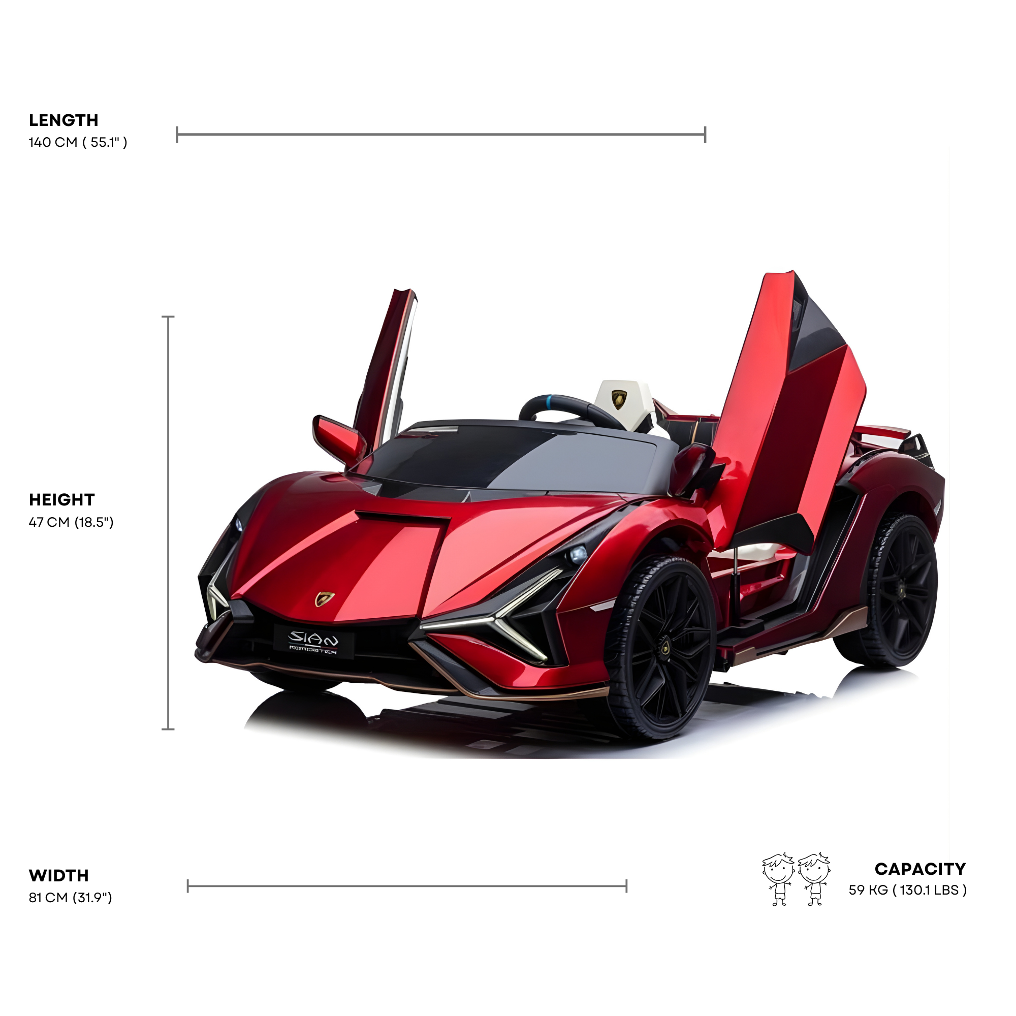 24V Luxurious Rosso Leto Lamborghini Sian 2-Seater 4x4 Ride-On Car W/ EVA Rubber Wheels, BT & RC
