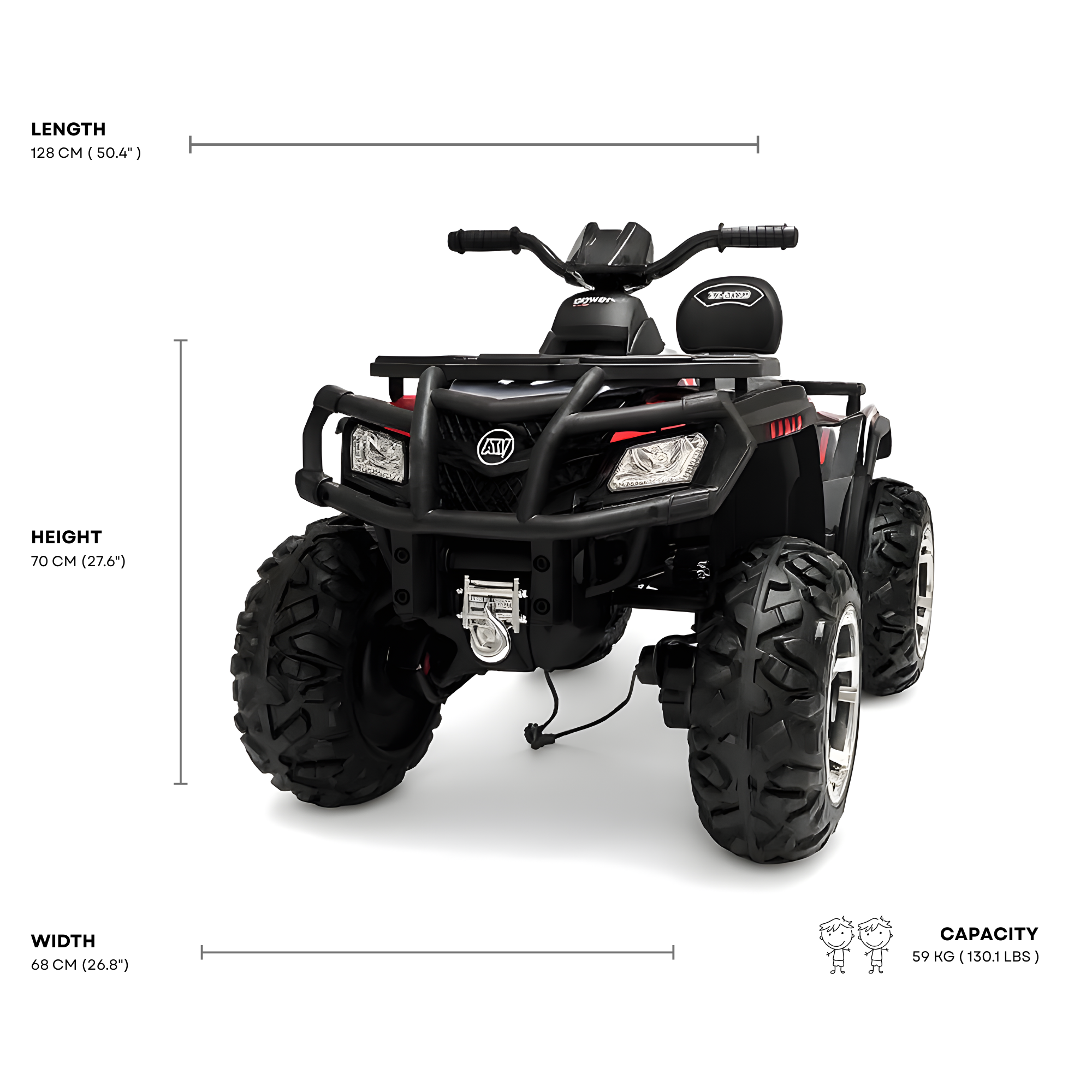 24V White Upgraded Titan Edition 4x4 Ride-On Quad ATV W/ EVA Rubber Wheels, Bluetooth Music & Lights