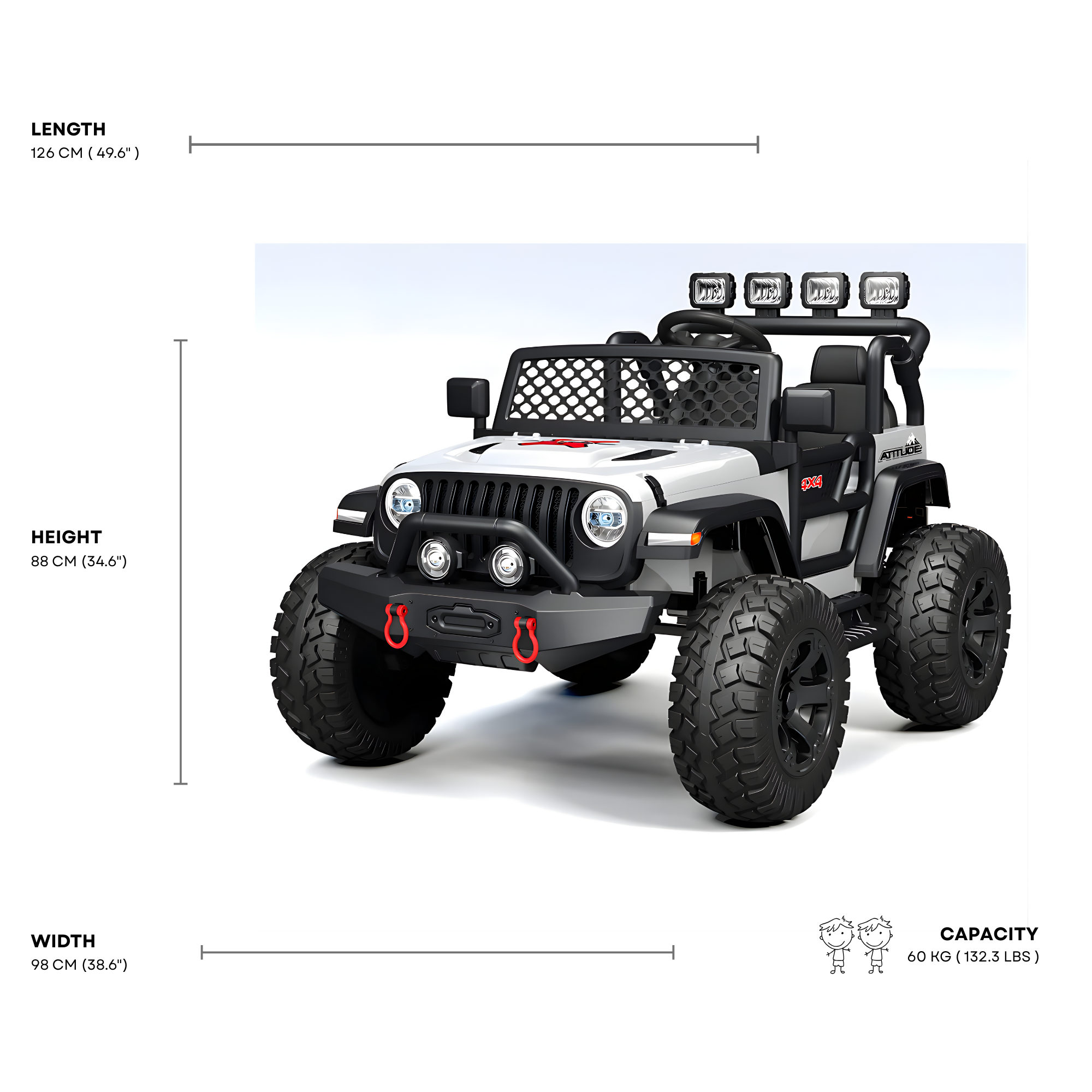 White 24V TrailMax Edition XXL 2-Seater 24V 4X4/AWD Kids Ride on Truck W/ EVA Rubber Wheels, BT & RC