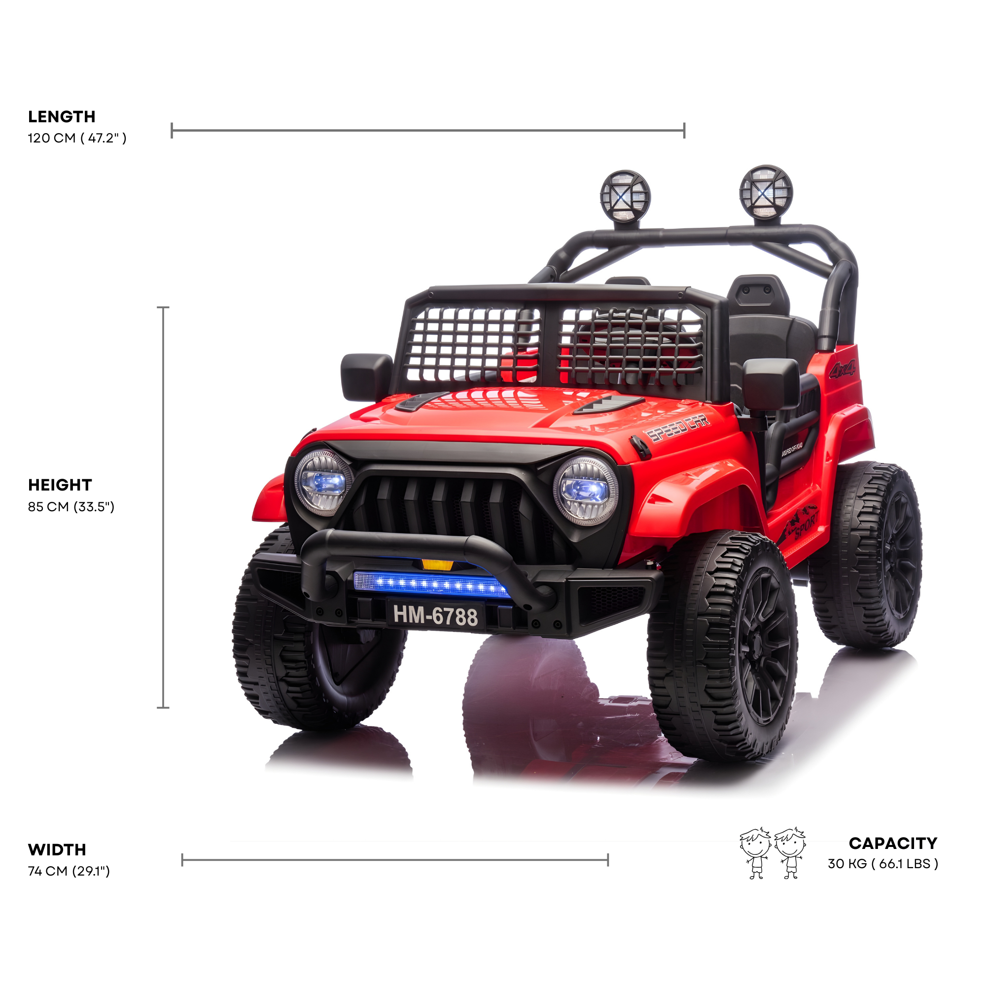 Red 24V TrailX 2-Seater 24V 4X4/AWD Kids Ride on UTV Buggy W/ EVA Rubber Wheels, Music & RC