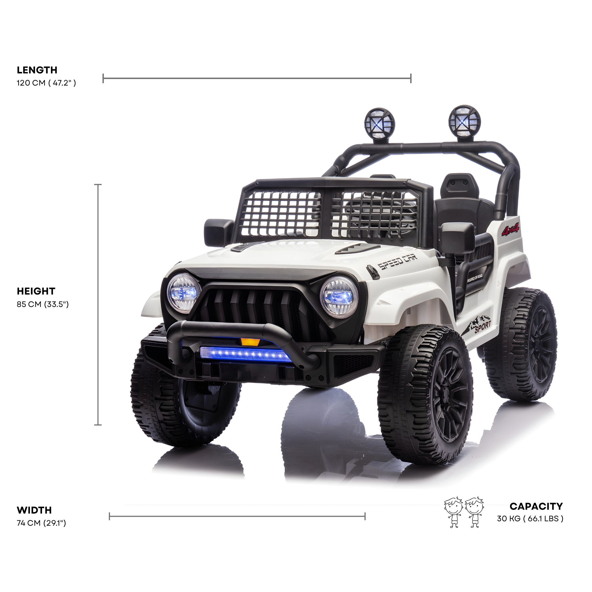 White 24V TrailX 2-Seater 24V 4X4/AWD Kids Ride on UTV Buggy W/ EVA Rubber Wheels, Music & RC