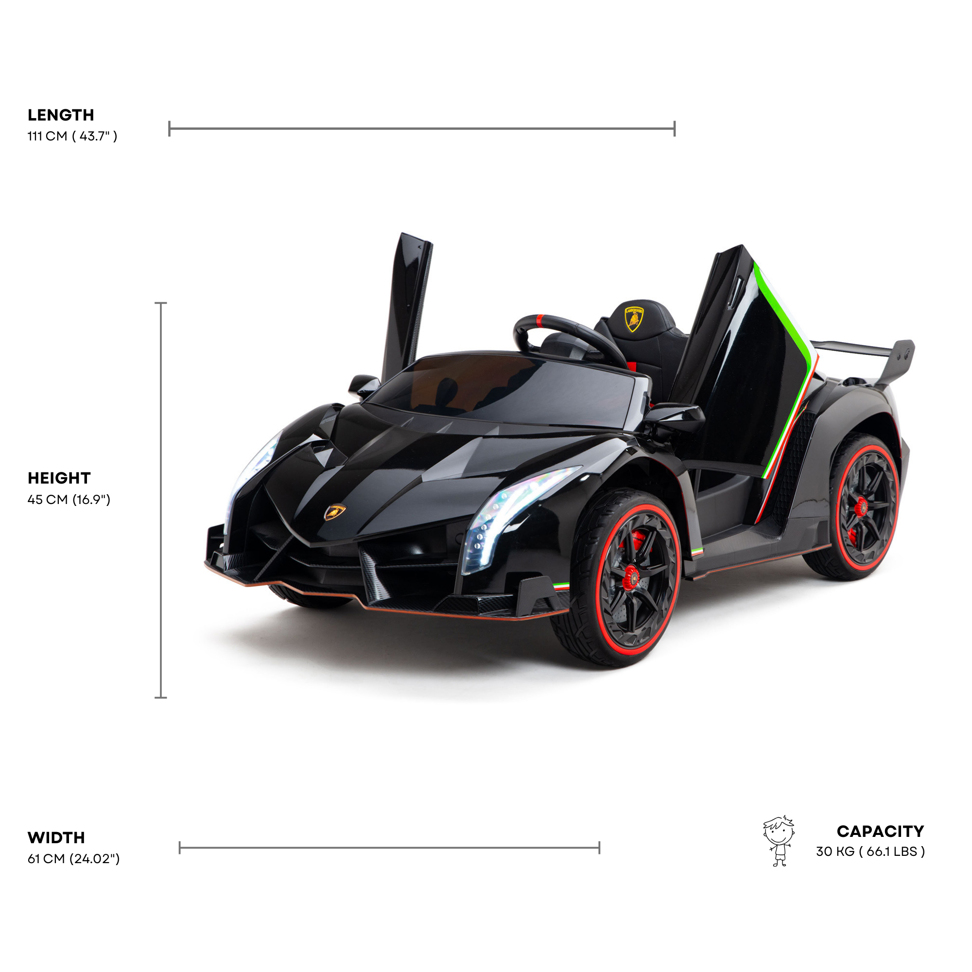 12V Black Lamborghini Veneno 4X4 Limited Edition Ride-on Car W/ EVA Rubber Wheels, Bluetooth & RC