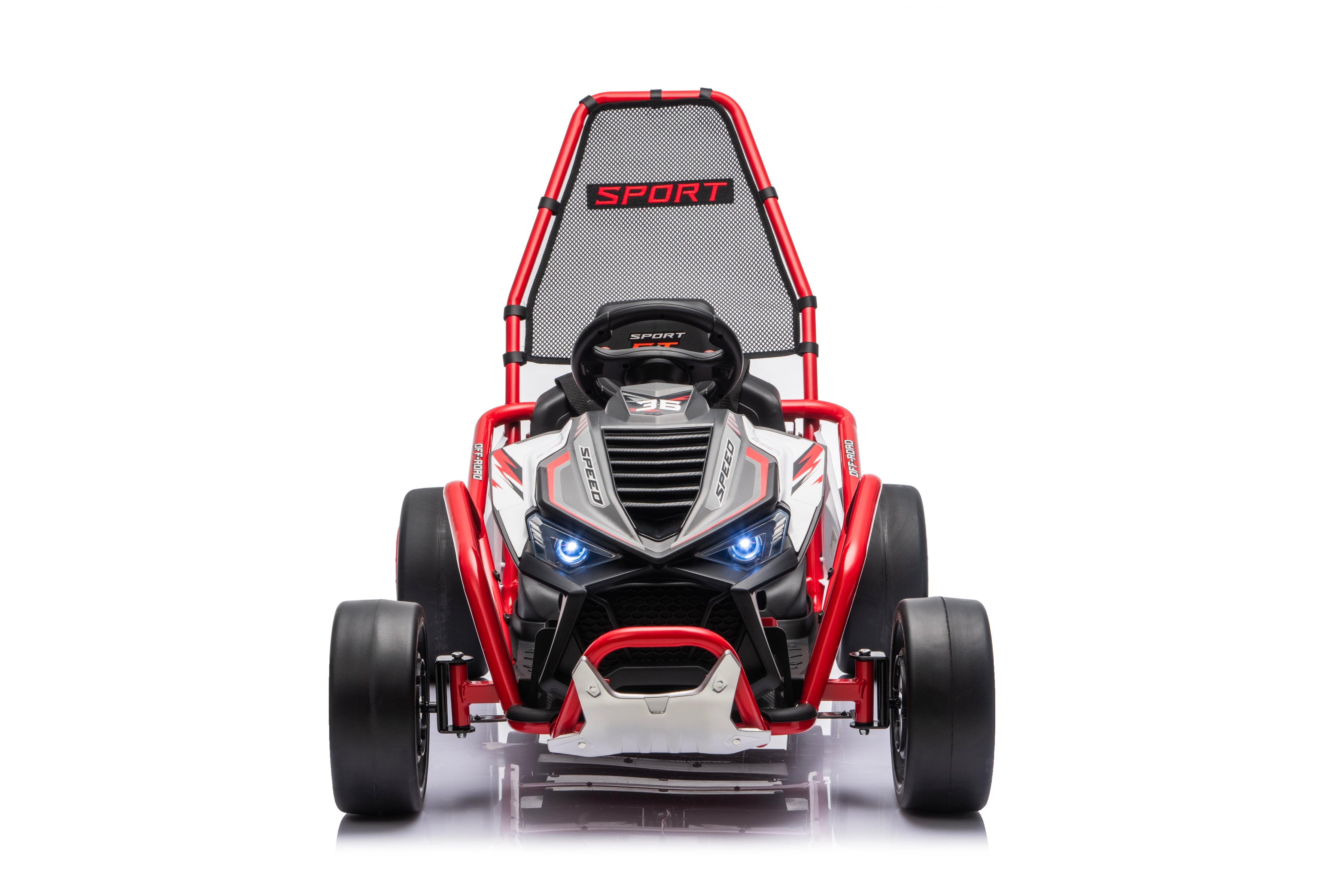 Red Outlaw Edition 24V Kids Electric Go-Kart with Quiet Dual Motors, Music Player, EVA Front Wheels.
