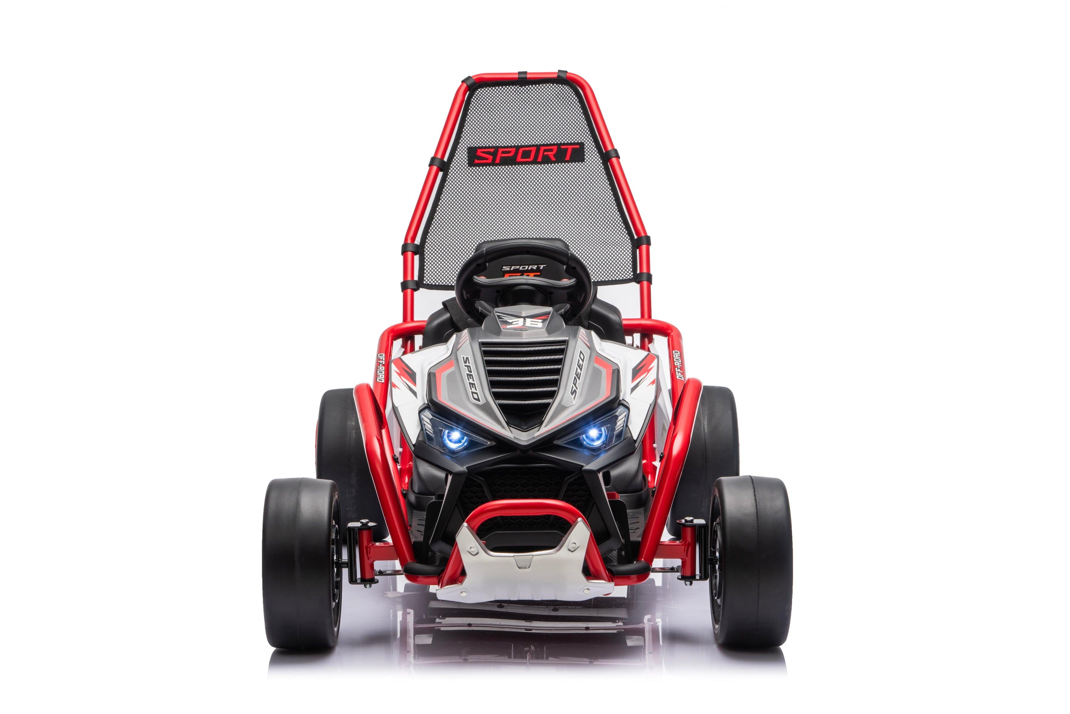 Red Outlaw Edition 24V Kids Electric Go-Kart with Quiet Dual Motors, Music Player, EVA Front Wheels.