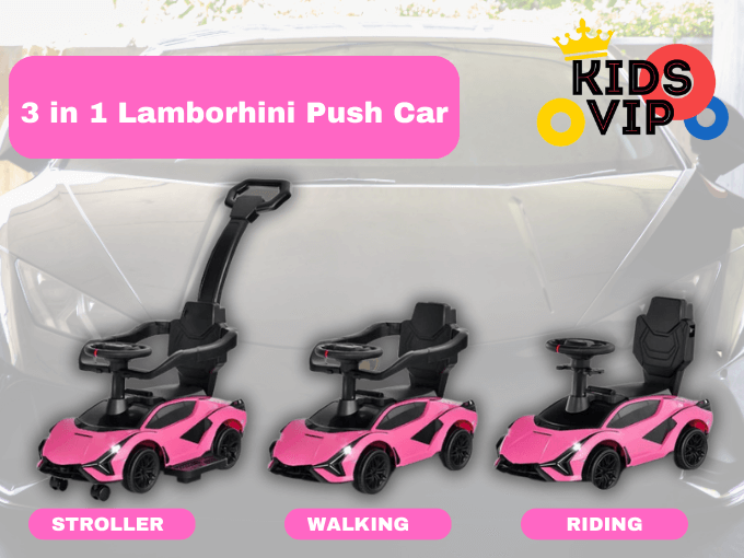 Complete Edition Lamborghini Sian 3 in 1 Push Car / Stroller with Handle And Safety Guards, Pink image 14
