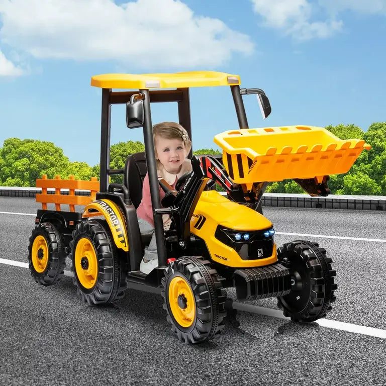 24V XXL Upgraded Kids 6 Wheel Tractor with Trailer, Leather Seat, Music, Lights, RC image 14