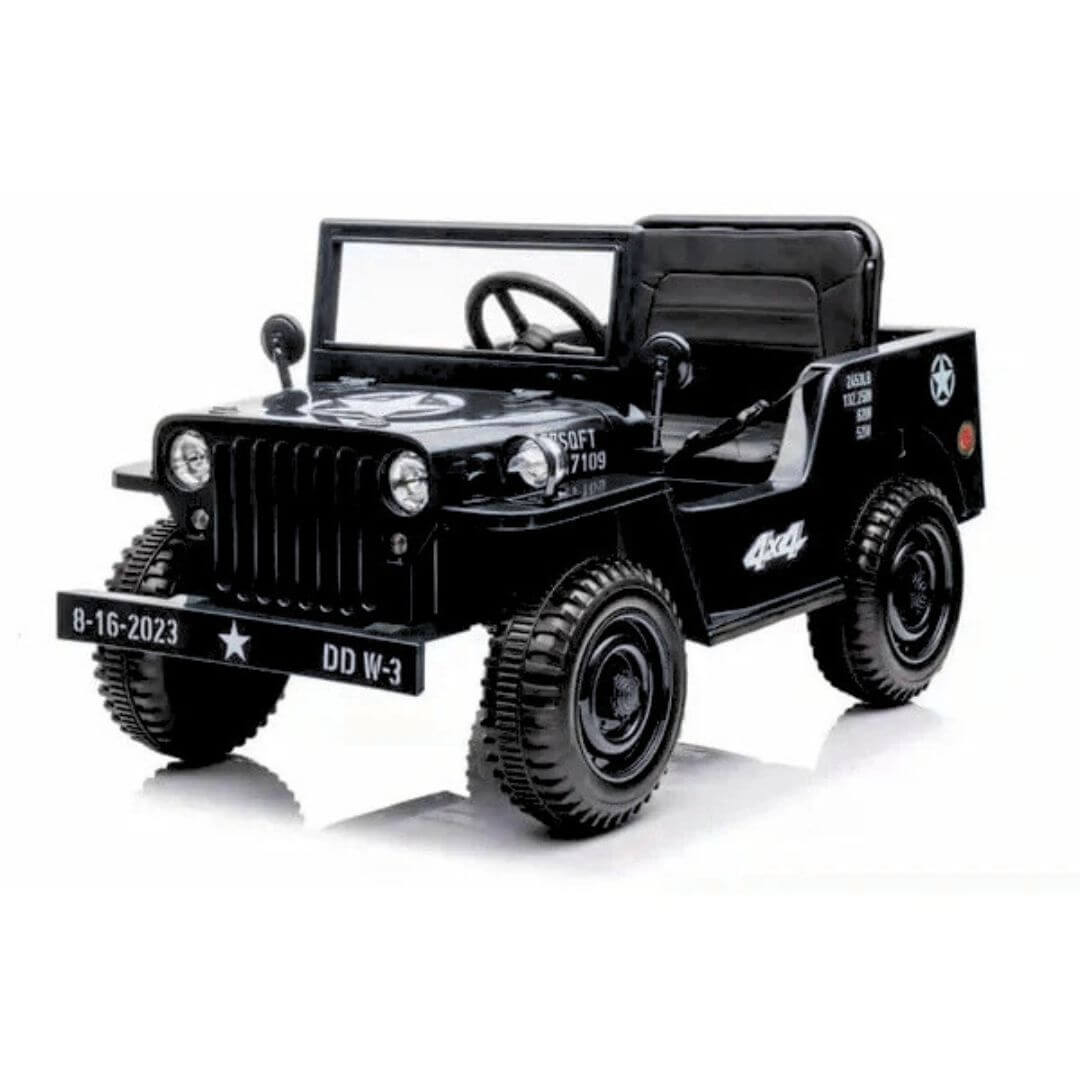 Black 12V Limited Edition Kids 1-Seater Military Ride-on Truck with Rubber Wheels, Music, RC image 8