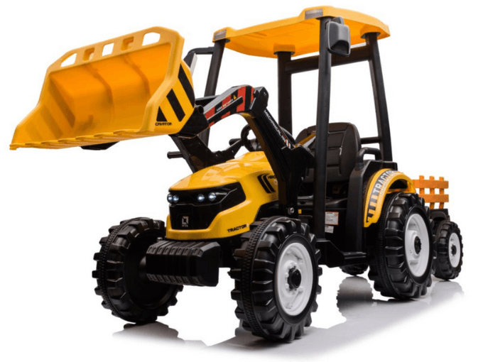 24V XXL Upgraded Kids 6 Wheel Tractor with Trailer, Leather Seat, Music, Lights, RC image 0