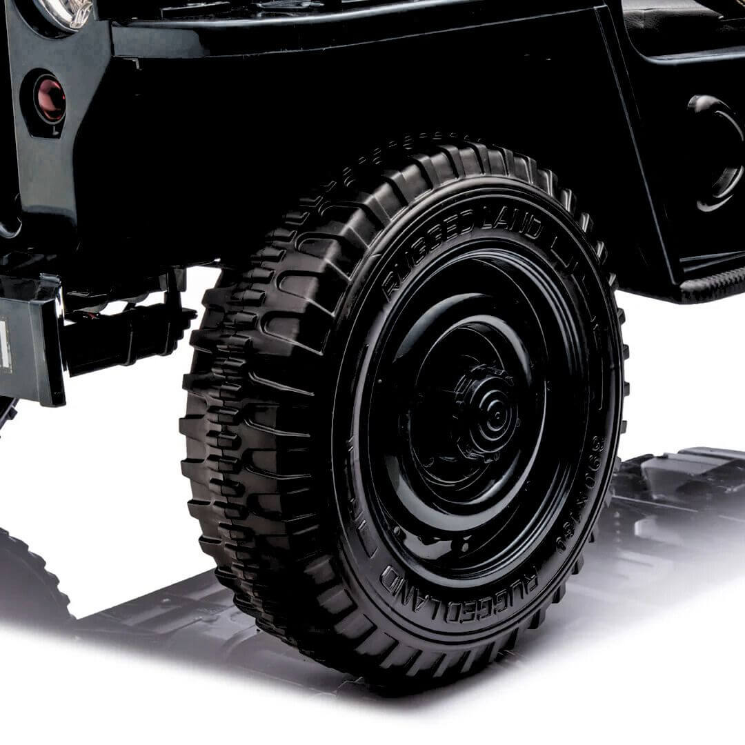 Black 12V Limited Edition Kids 1-Seater Military Ride-on Truck with Rubber Wheels, Music, RC image 3