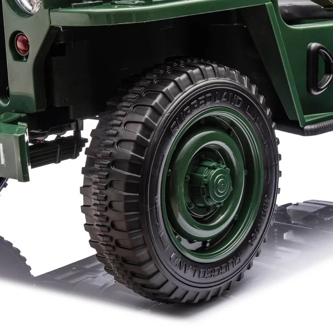 Green 12V Limited Edition Kids 1-Seater Military Ride-on Truck with Rubber Wheels, Music, RC image 4