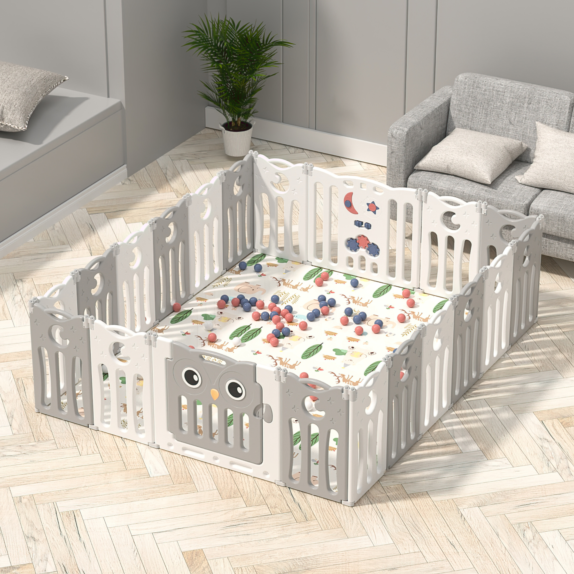 16 Panels Indoor/Outdoor Foldable Playpen, Fence, Safety Play yard with Activity for Toddlers and Infants image 16