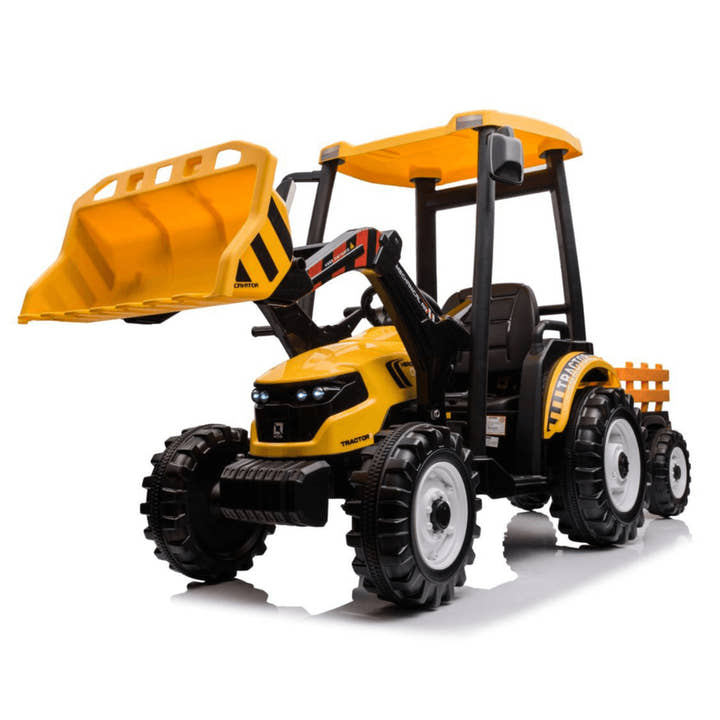 24V Kids' XXL Upgraded 6-Wheel Tractor W/ Trailer, Leather Seat, Music, Lights & RC.