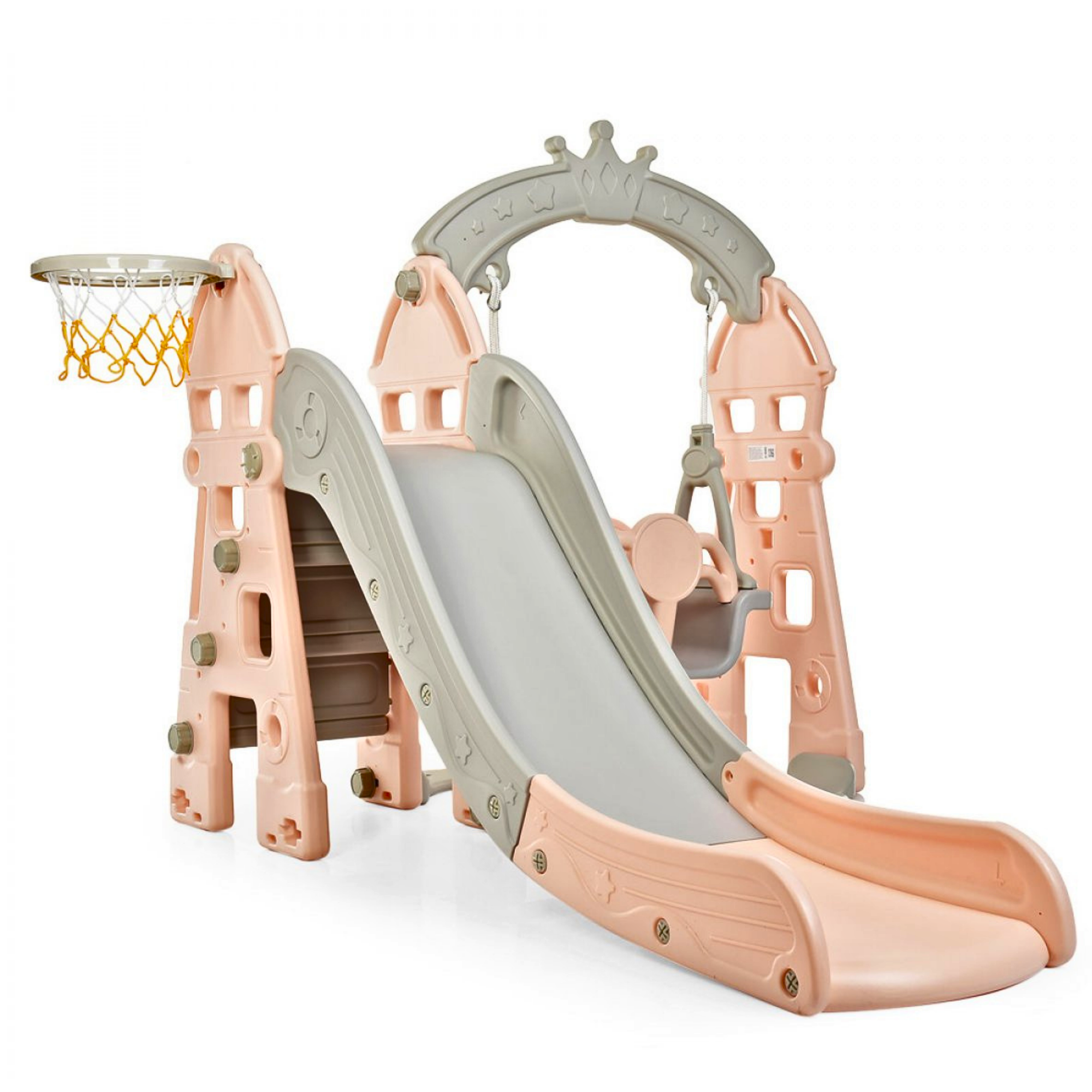 Pink Luxury 5-in-1 Castle Edition Playset for Kids W/ Slide, Closed Steps, Swing & Basketball Hoop