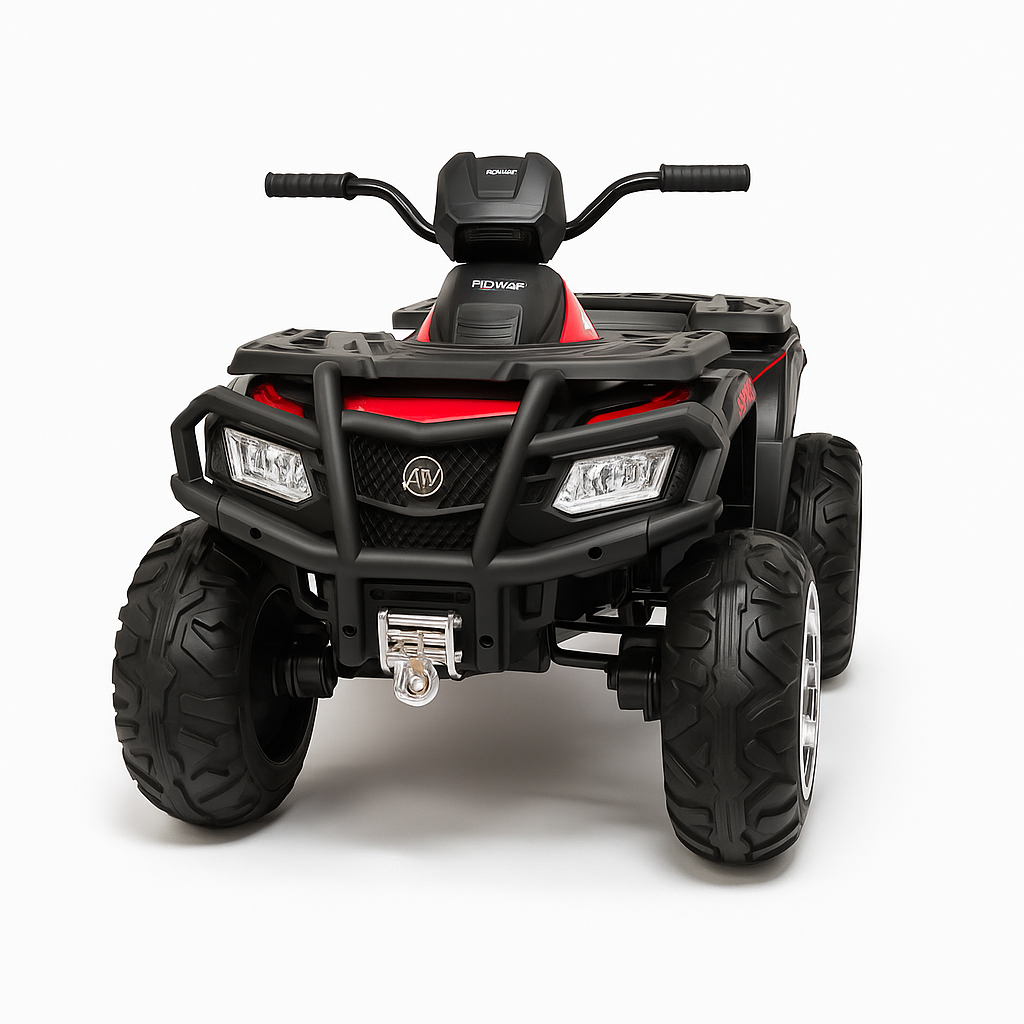 24V Red Upgraded Titan Edition 4x4 Ride-On Quad ATV W/ EVA Rubber Wheels, Bluetooth Music & Lights