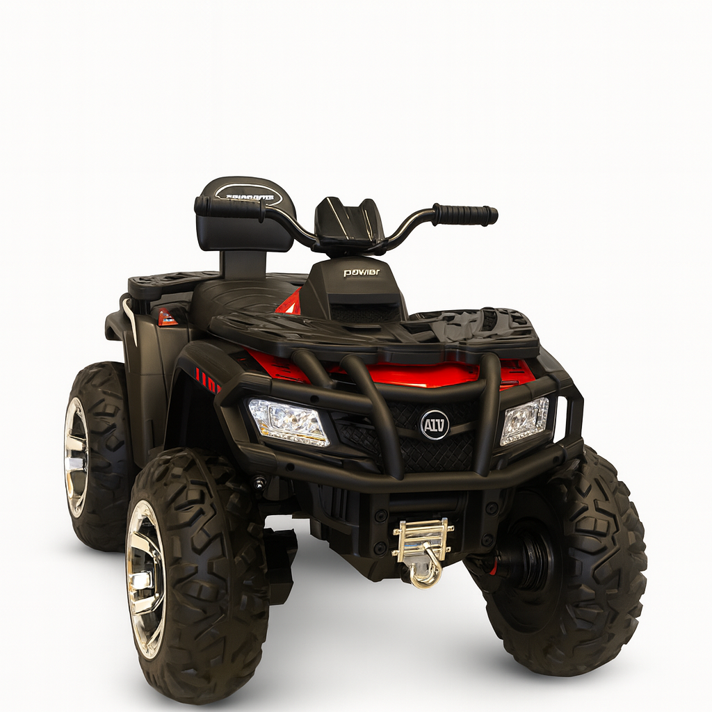24V Red Upgraded Titan Edition 4x4 Ride-On Quad ATV W/ EVA Rubber Wheels, Bluetooth Music & Lights