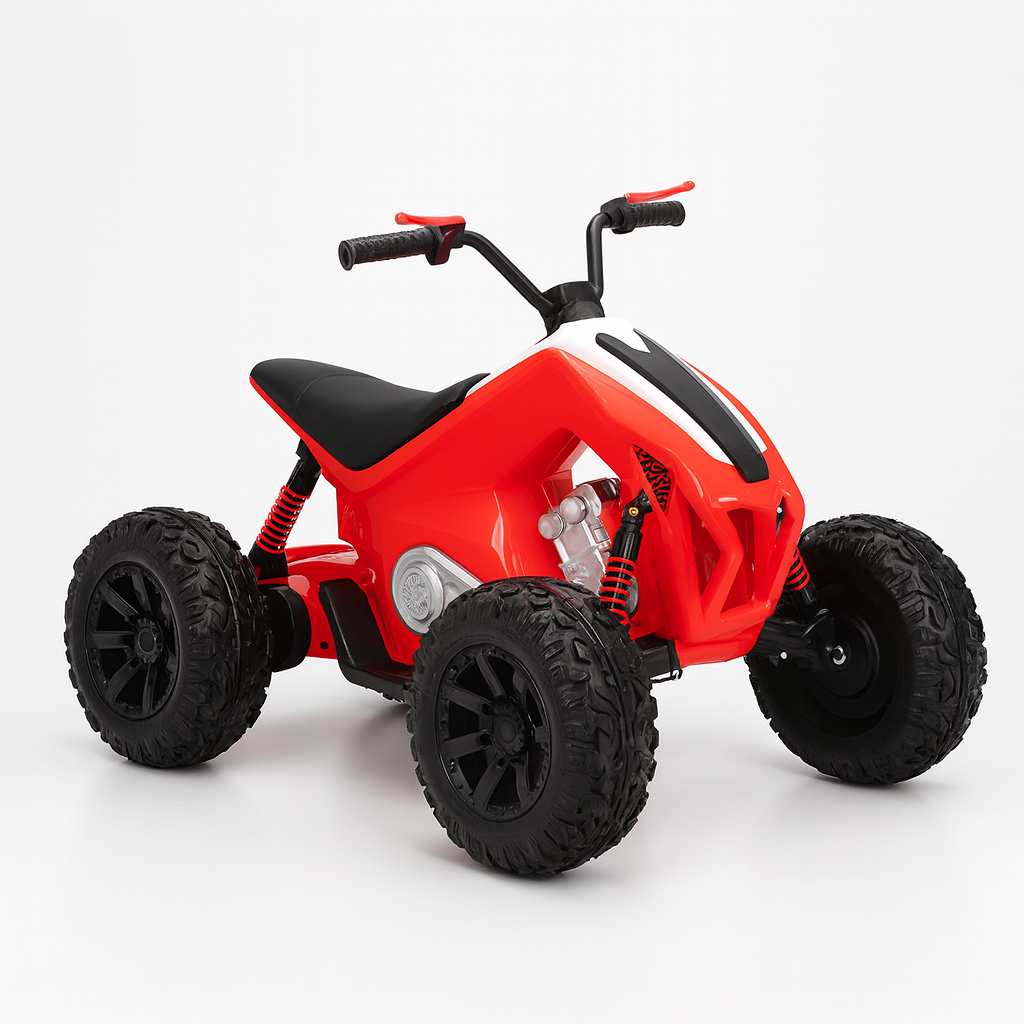Red Sport Utility Edition 24V Ride-on Quad For Kids With Rubber Wheels, Leather Seat & Music