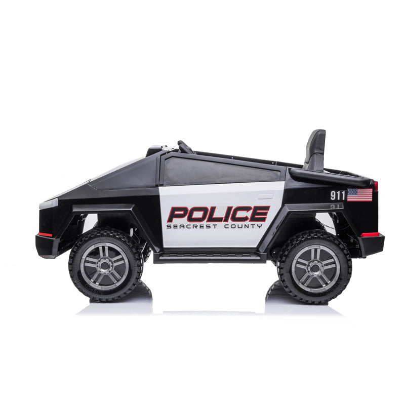 12V Future Police 4x4 Ride-On Truck W/ Rubber Wheels, Emergency Siren, Lights, Music & RC