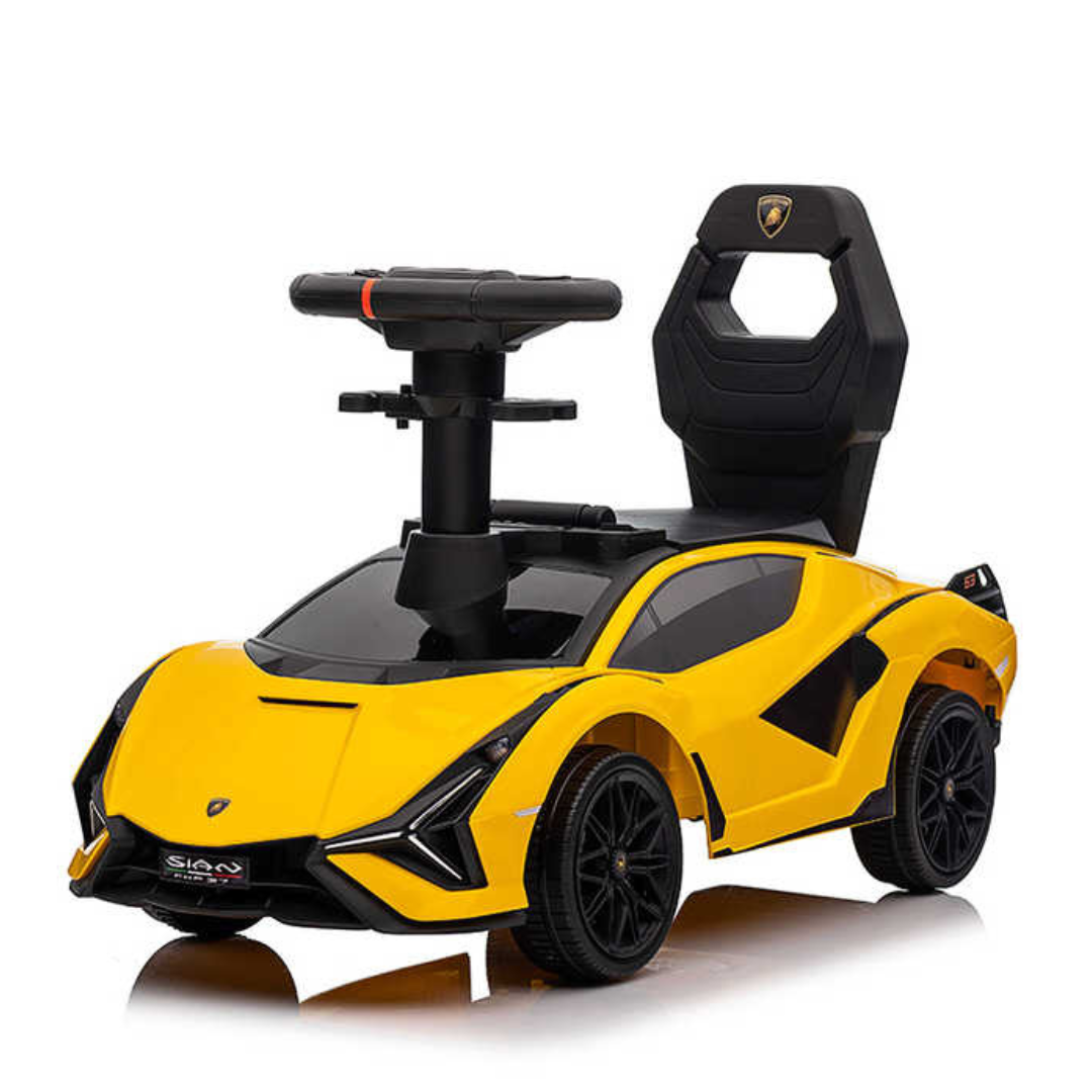 Yellow Complete Edition Lamborghini Sian 3-in-1 Push Car / Stroller W/ Detachable Handle, Safety Guards, Lights & Music