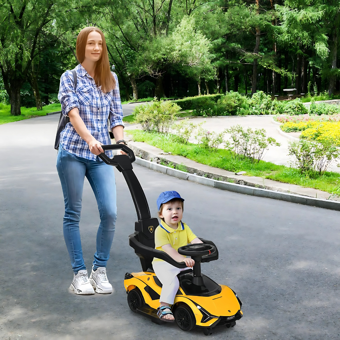 Yellow Complete Edition Lamborghini Sian 3-in-1 Push Car / Stroller W/ Detachable Handle, Safety Guards, Lights & Music