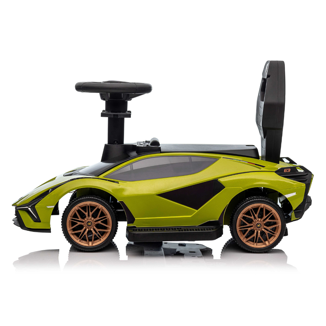 Green Complete Edition Lamborghini Sian 3-in-1 Push Car / Stroller W/ Detachable Handle, Safety Guards, Lights & Music