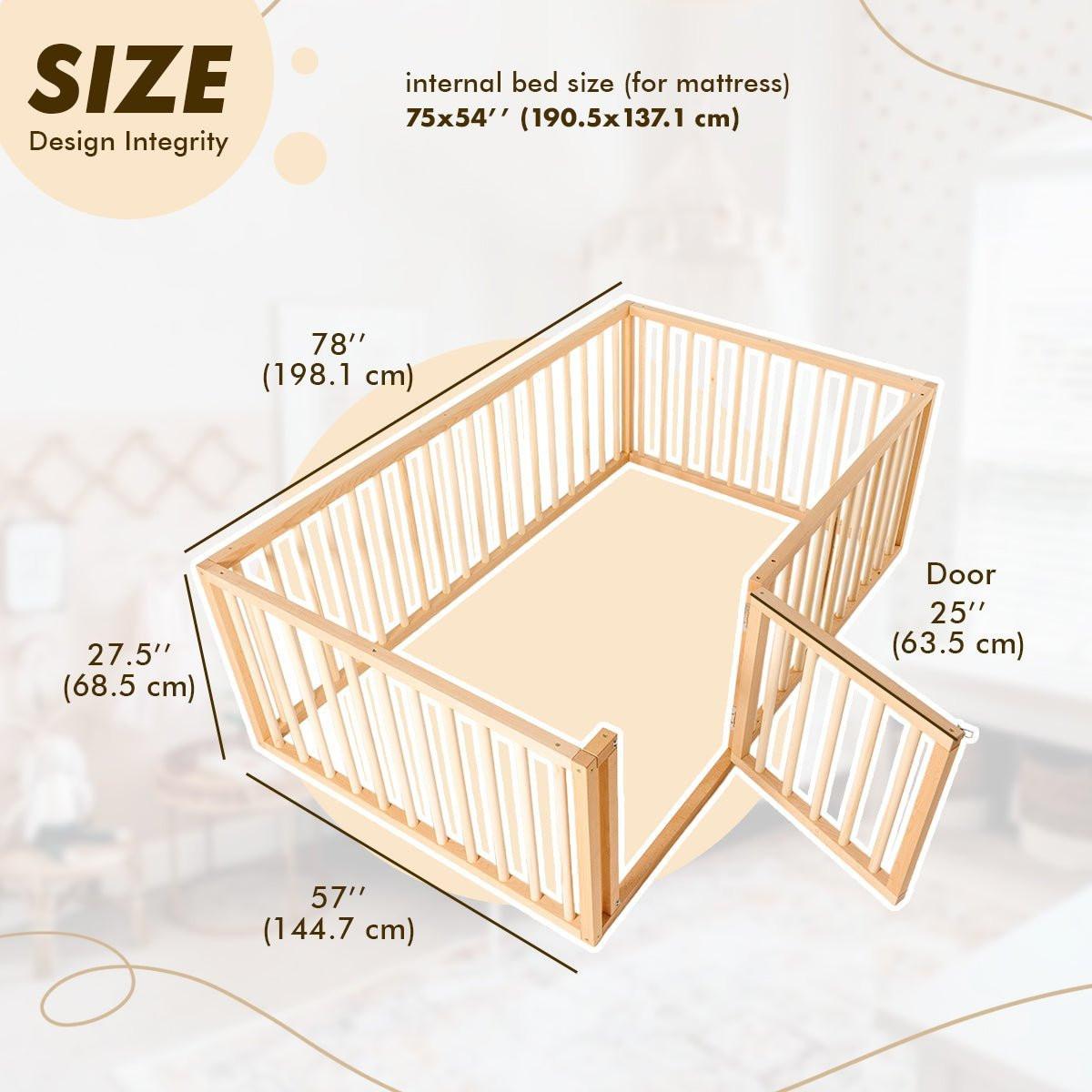 Twin Size Bed Frame for Toddlers with Fence.