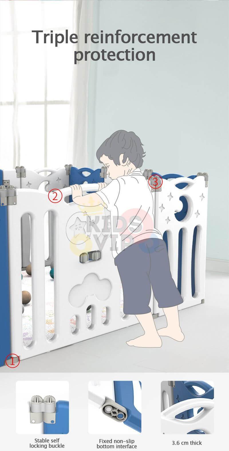 Blue 16 Panels Indoor/Outdoor Foldable Playpen, Fence, Interactive Safety Play Yard for Toddlers and Infants.