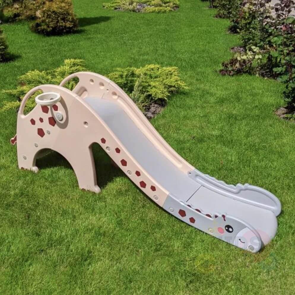 Kids' and Toddlers' Giraffe Edition Interactive Indoor / Outdoor Playset W/ Slide, Closed Steps & Basketball Hoop.