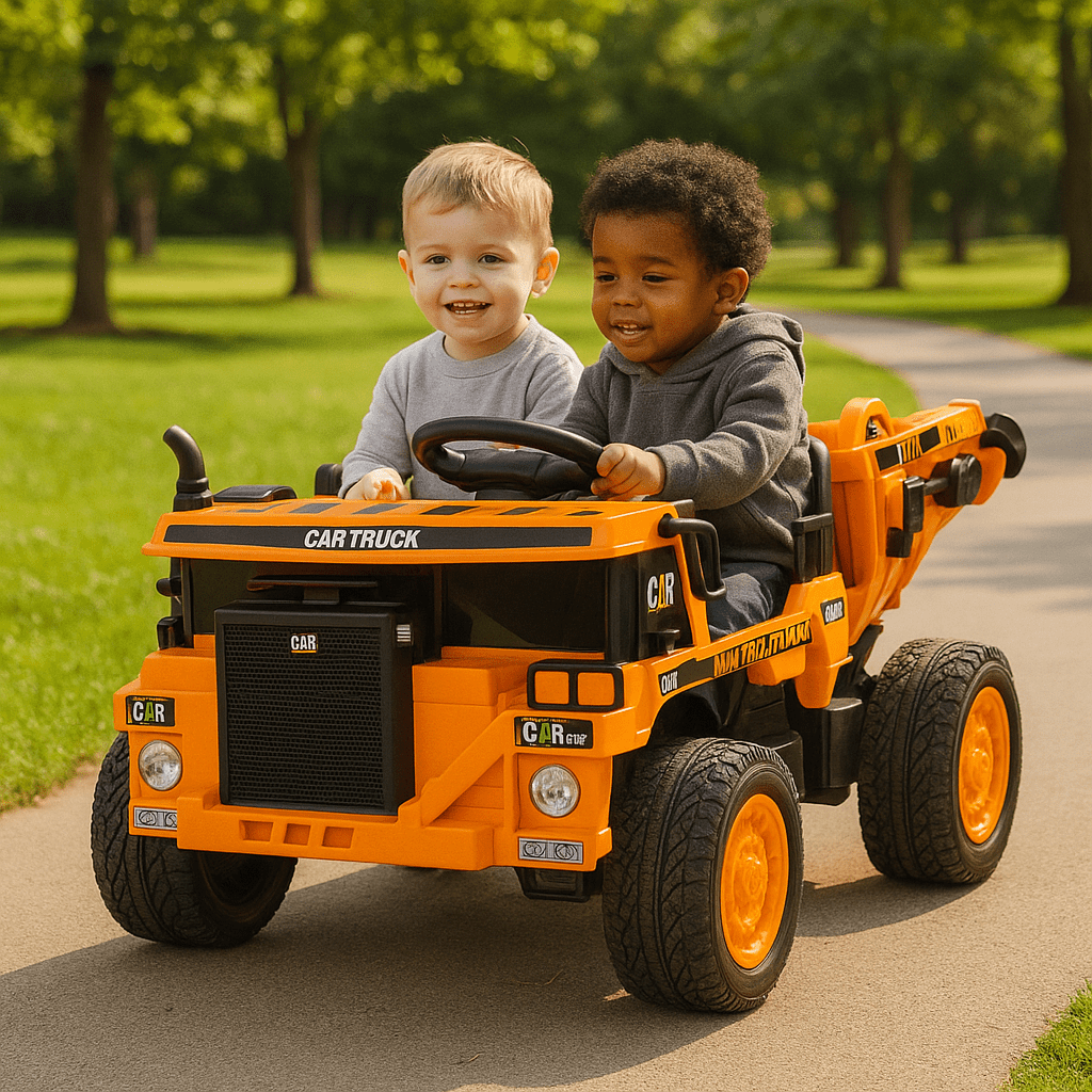 12V Kids' Ride-On Construction Dump Truck W/ Rubber Wheels, Automatic Dump Bed, Music & RC.