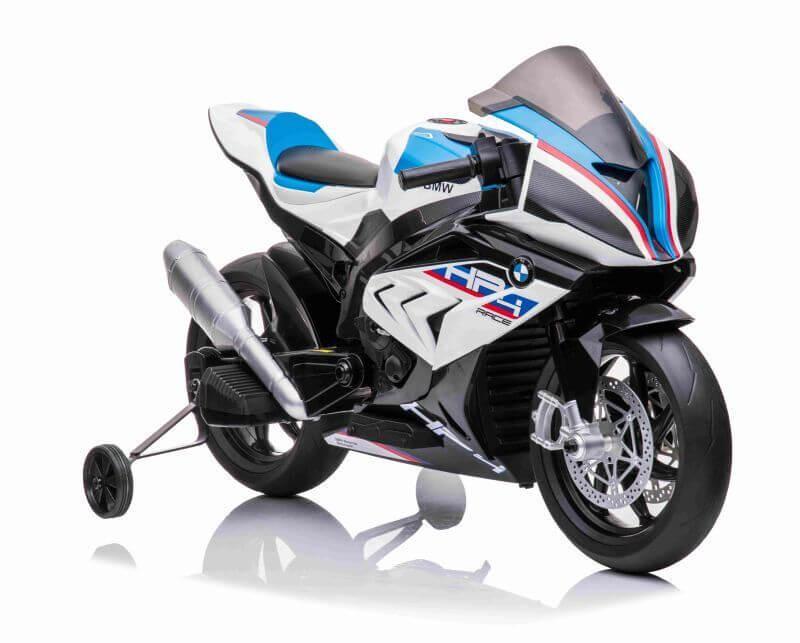 12V Blue BMW HP4 Kids' Super Motorcycle W/ EVA Rubber Wheels, Music & Lights.