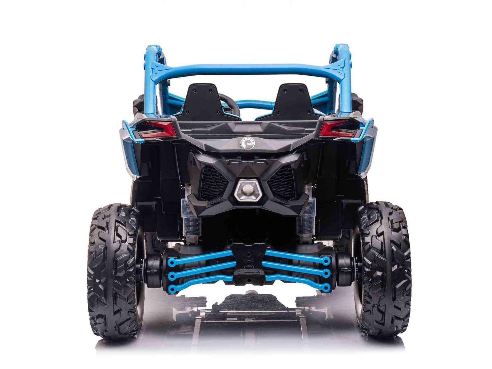 Blue Licensed LX Performance Edition 2x24V Can-Am Maverick 4WD Double 24V Battery Pack, 2-Seater Kids' Buggy W/ Music, EVA Rubber Wheels, Leather Seats & RC.