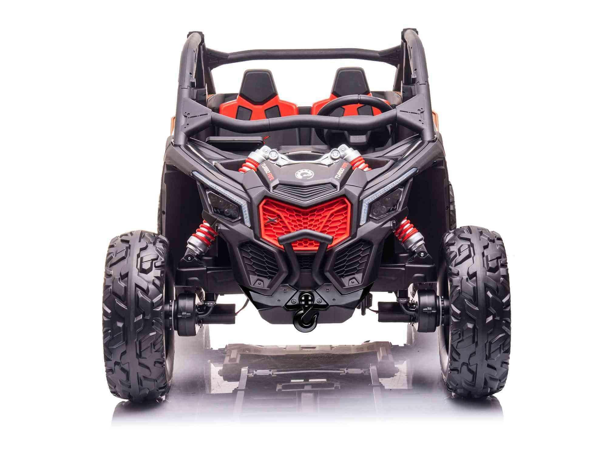 Black Licensed LX Performance Edition 2x24V Can-Am Maverick 4WD Double 24V Battery Pack, 2-Seater Kids' Buggy W/ Music, EVA Rubber Wheels, Leather Seats & RC.