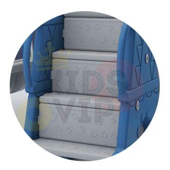 Blue Luxury 5-in-1 Castle Edition Playset for Kids W/ Slide, Closed Steps, Swing & Basketball Hoop.