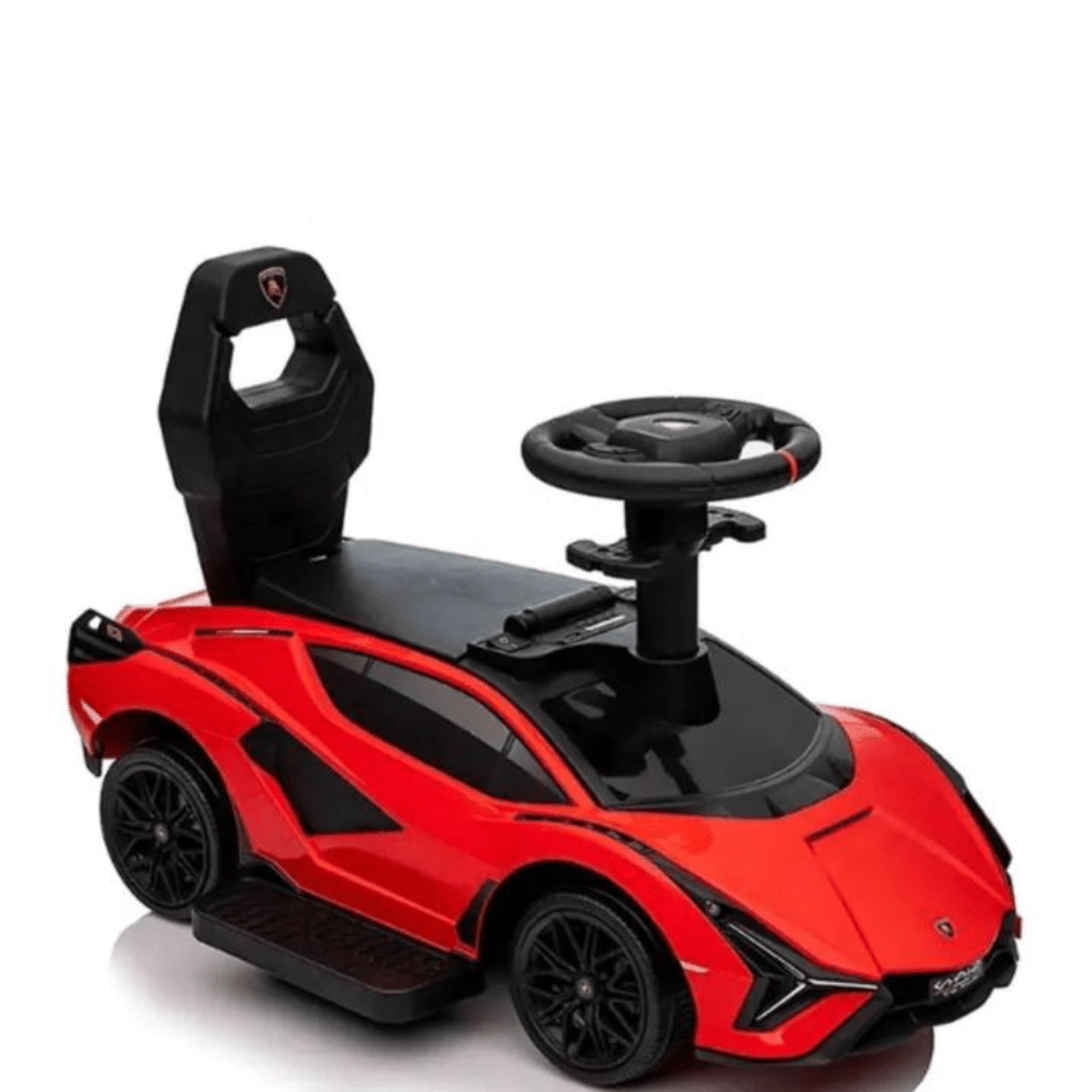 Red Complete Edition Lamborghini Sian 3-in-1 Push Car / Stroller W/ Detachable Handle, Safety Guards, Lights & Music.