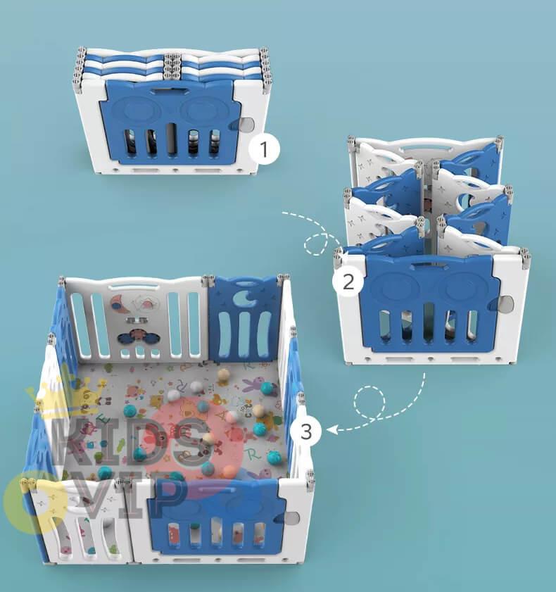 Blue 20 Panels Indoor/Outdoor Foldable Playpen, Fence, Interactive Safety Play Yard for Toddlers and Infants.