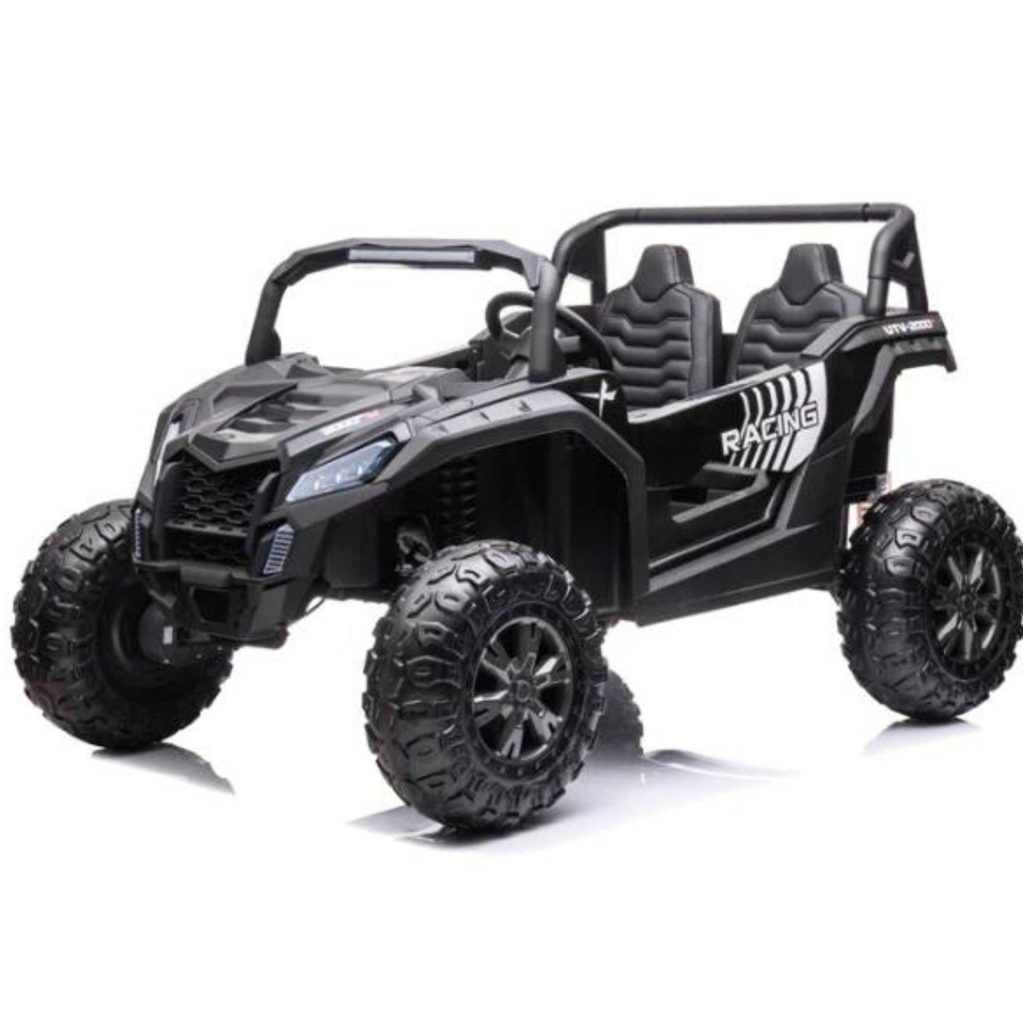 Black 2-Seater XXL Edition Blade BT 24V/4WD Kids' Exclusive Buggy/UTV With Rubber Wheels, Leather Seats, Music & RC.