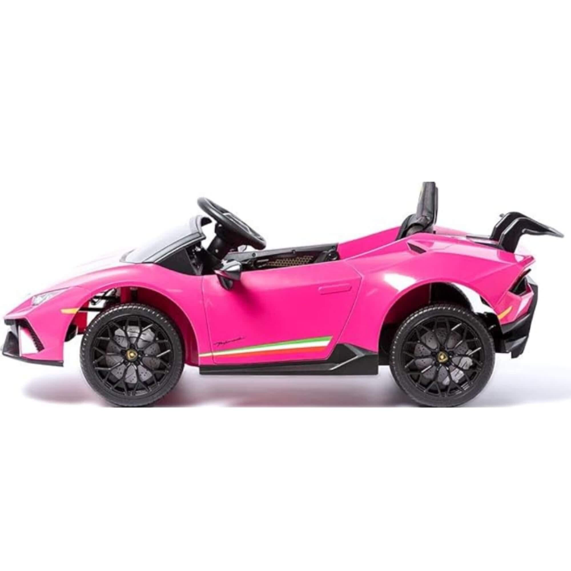 12V Pink Lamborghini Huracan Licensed Sport Edition 4X4 Ride-On Car W/ Rubber Wheels, Bluetooth & RC.
