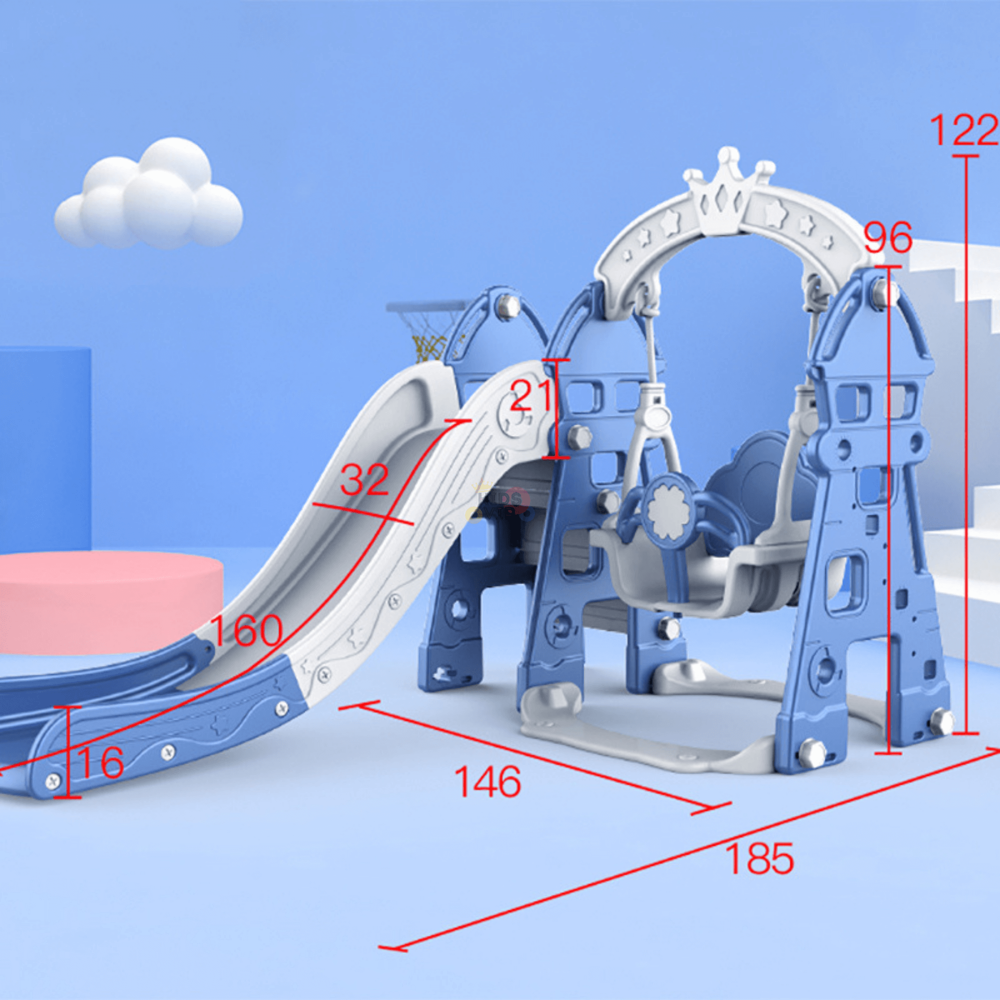 Pink Luxury 5-in-1 Castle Edition Playset for Kids W/ Slide, Closed Steps, Swing & Basketball Hoop.