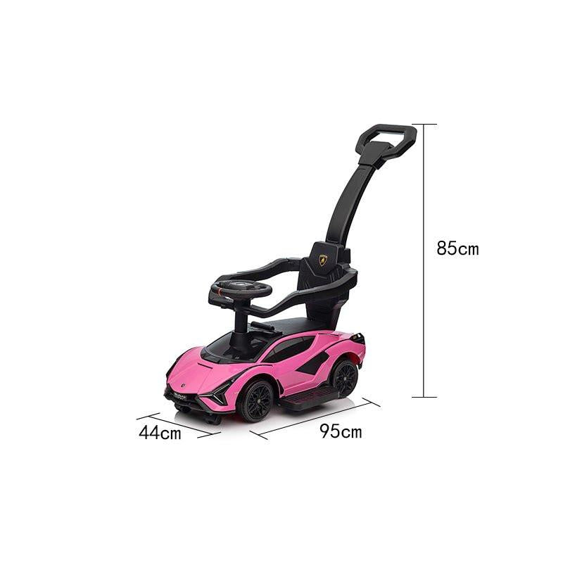 Pink Complete Edition Lamborghini Sian 3-in-1 Push Car / Stroller W/ Detachable Handle, Safety Guards, Lights & Music.