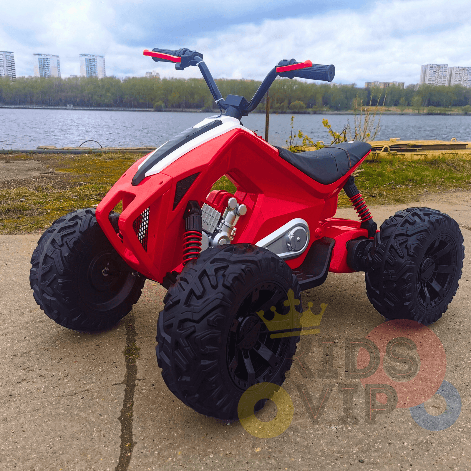 Red Sport Utility Edition 24V Ride-on Quad For Kids With Rubber Wheels, Leather Seat & Music.