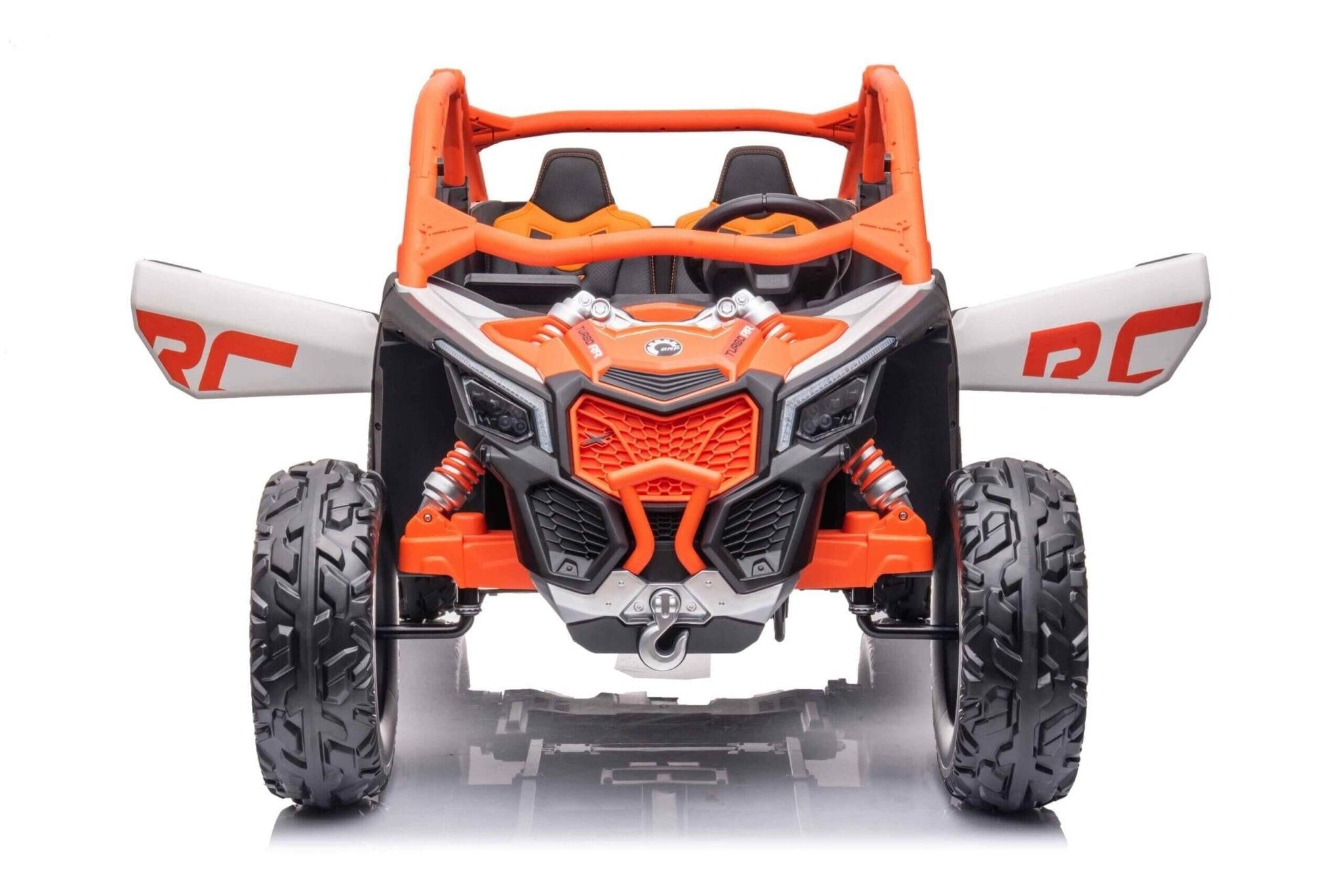 Orange Licensed LX Performance Edition 2x24V Can-Am Maverick 4WD Double 24V Battery Pack, 2-Seater Kids' Buggy W/ Music, EVA Rubber Wheels, Leather Seats & RC.