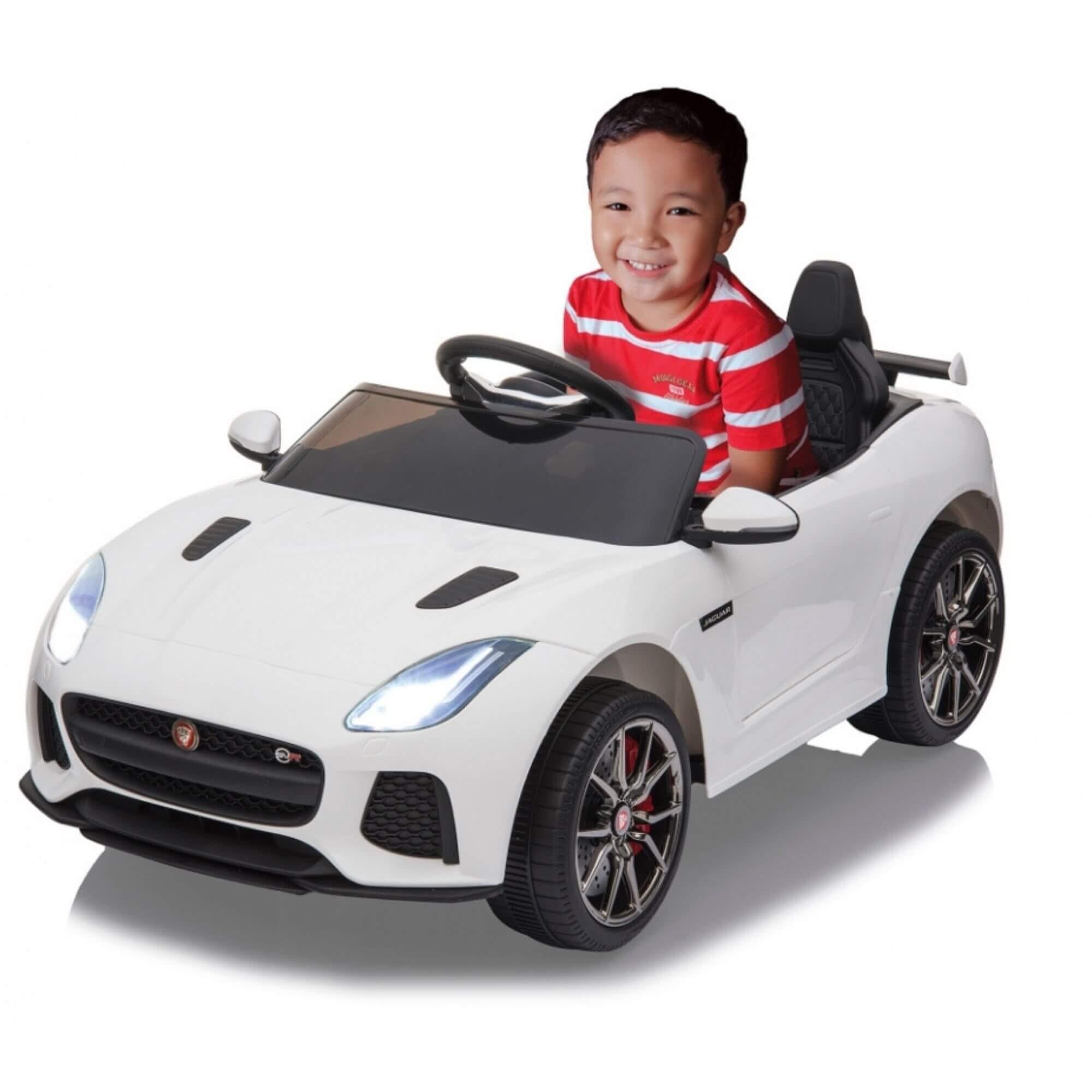 12V White Jaguar F Type Kids' Licensed Ride-On Car W/ Rubber Wheels, Bluetooth & RC.