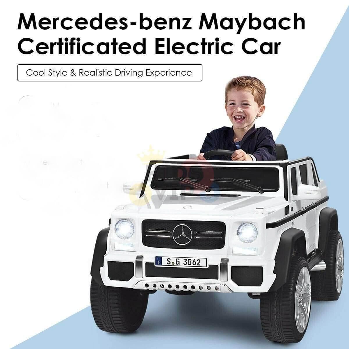 12V White Luxury Mercedes Maybach G650s Kids' 4x4 Ride-on SUV W/ Rubber Wheels, Music & RC.