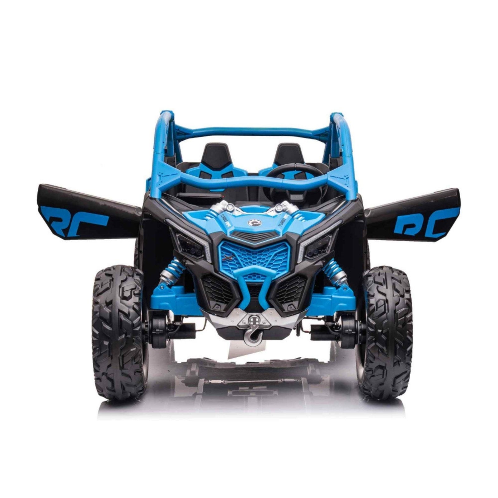 Blue Licensed LX Performance Edition 2x24V Can-Am Maverick 4WD Double 24V Battery Pack, 2-Seater Kids' Buggy W/ Music, EVA Rubber Wheels, Leather Seats & RC.