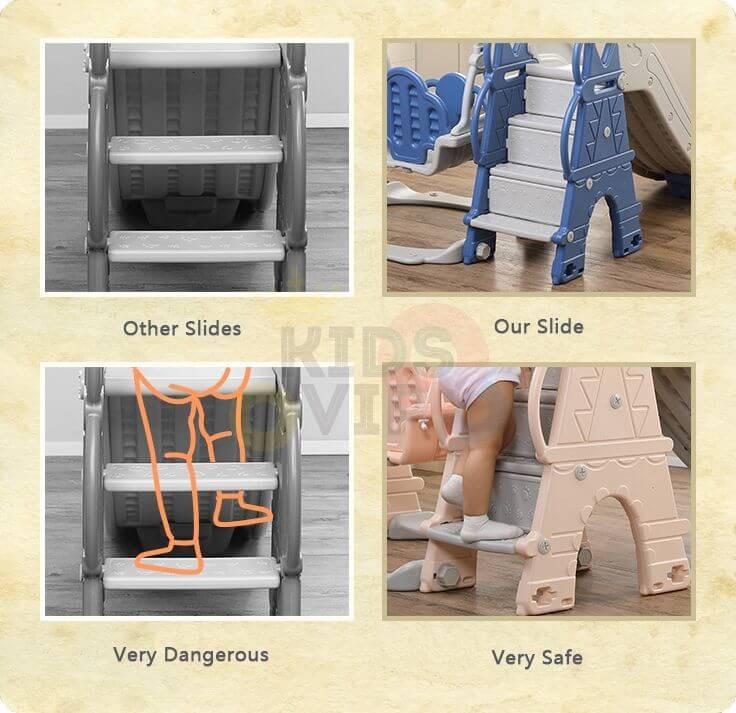 Blue Luxury 5-in-1 Castle Edition Playset for Kids W/ Slide, Closed Steps, Swing & Basketball Hoop.