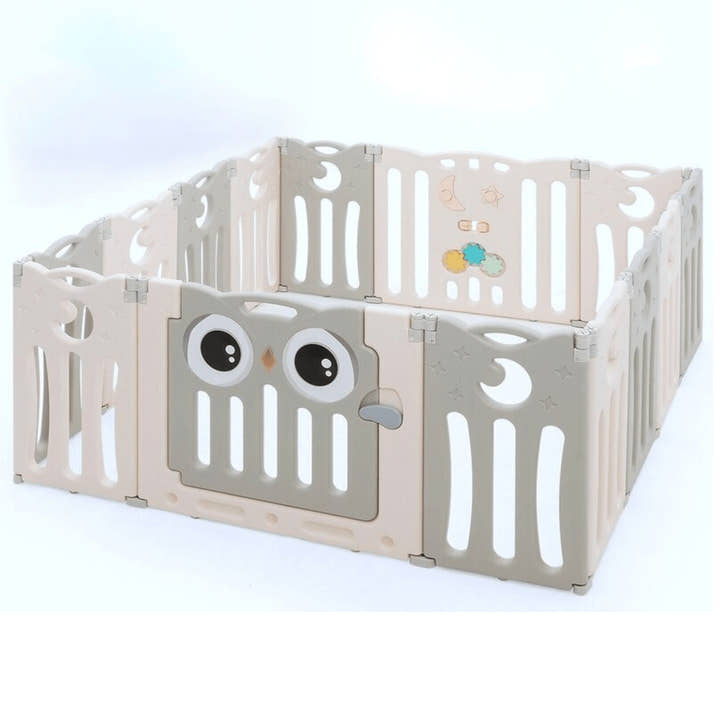 Grey 16 Panels Indoor/Outdoor Foldable Playpen, Fence, Interactive Safety Play Yard for Toddlers and Infants.