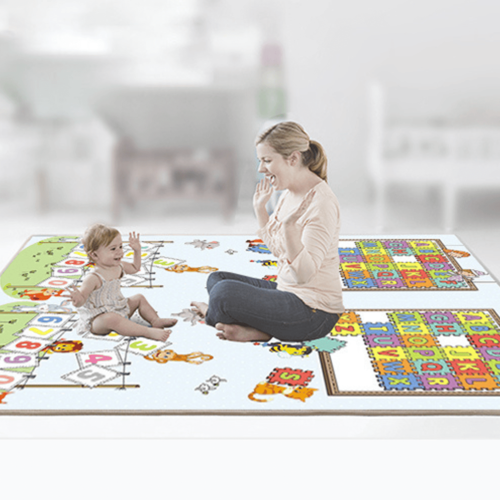 Luxury Indoor/ Outdoor Double Sided Foldable Waterproof Foam Play Mat - Puzzles Edition - 200x180x1cm