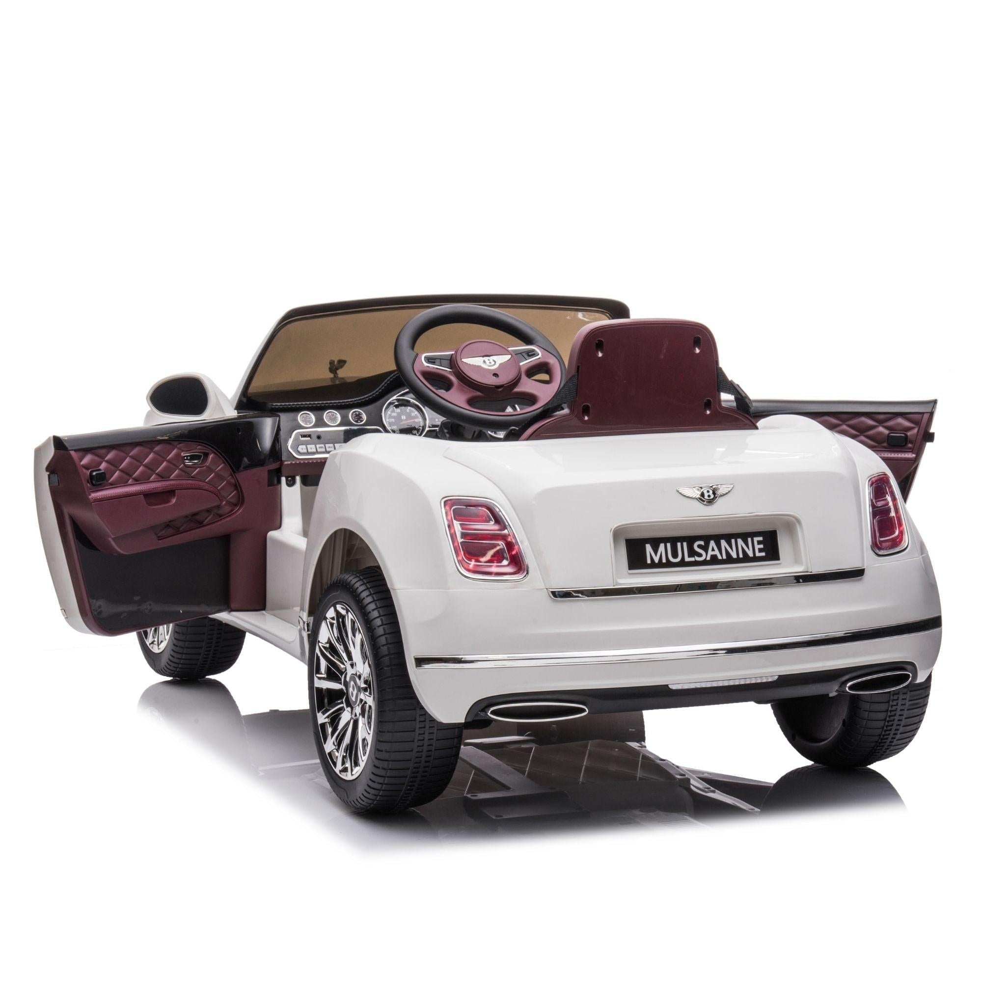 12V White Luxury Bentley Mulsanne Kids' Ride-on Car W/ EVA Rubber Wheels, Music & RC.