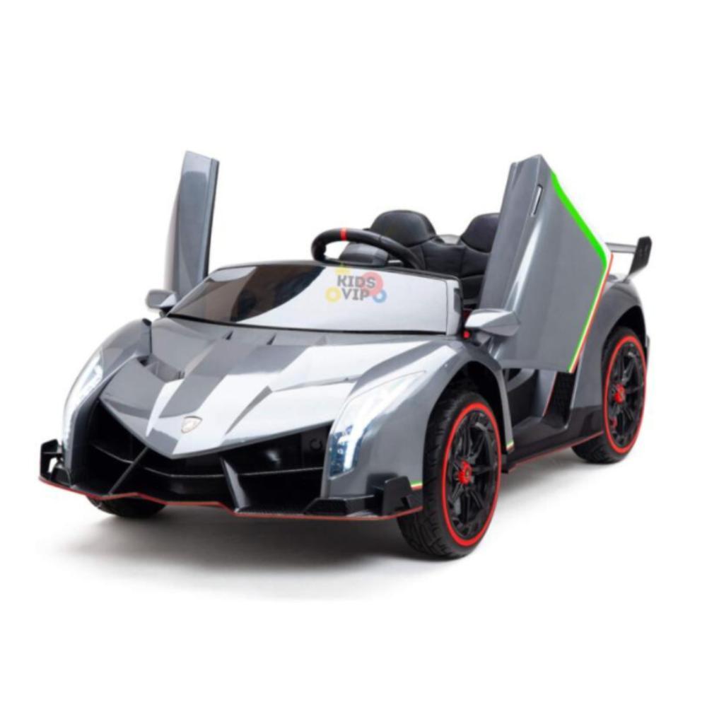 12V Silver Lamborghini Veneno 4X4 Limited Edition Ride-on Car W/ EVA Rubber Wheels, Bluetooth & RC.