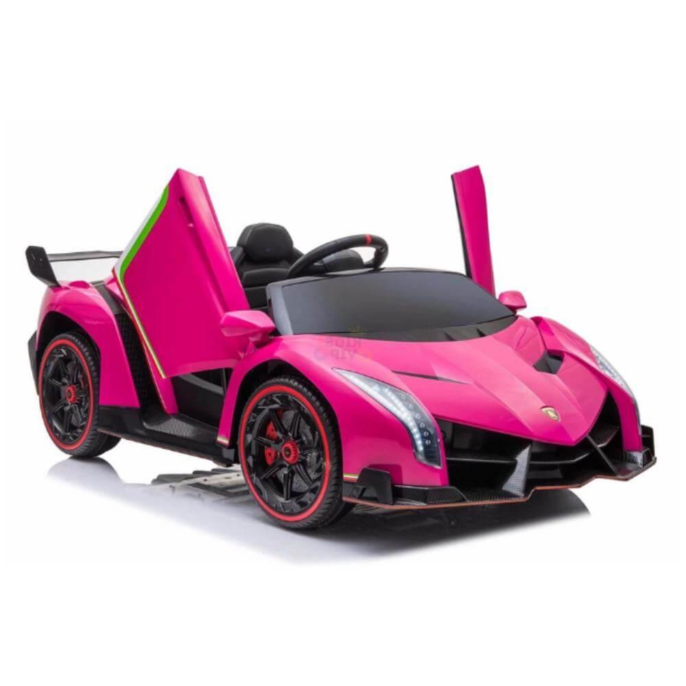12V Pink Lamborghini Veneno 4X4 Limited Edition Ride-on Car W/ EVA Rubber Wheels, Bluetooth & RC.